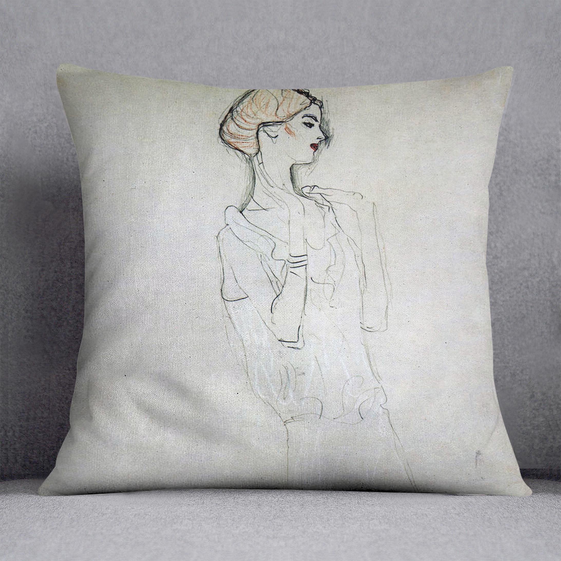 Profile standing female figure with raised arms by Klimt Throw Pillow