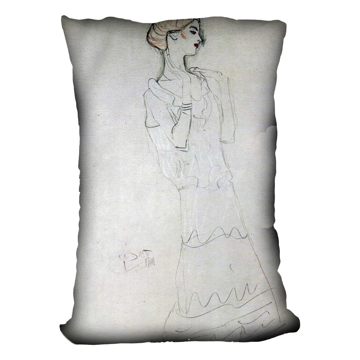 Profile standing female figure with raised arms by Klimt Throw Pillow