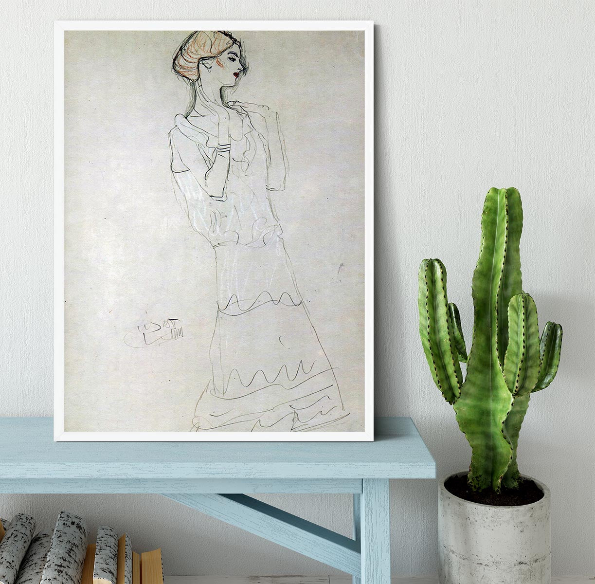 Profile standing female figure with raised arms by Klimt Framed Print - Canvas Art Rocks -6