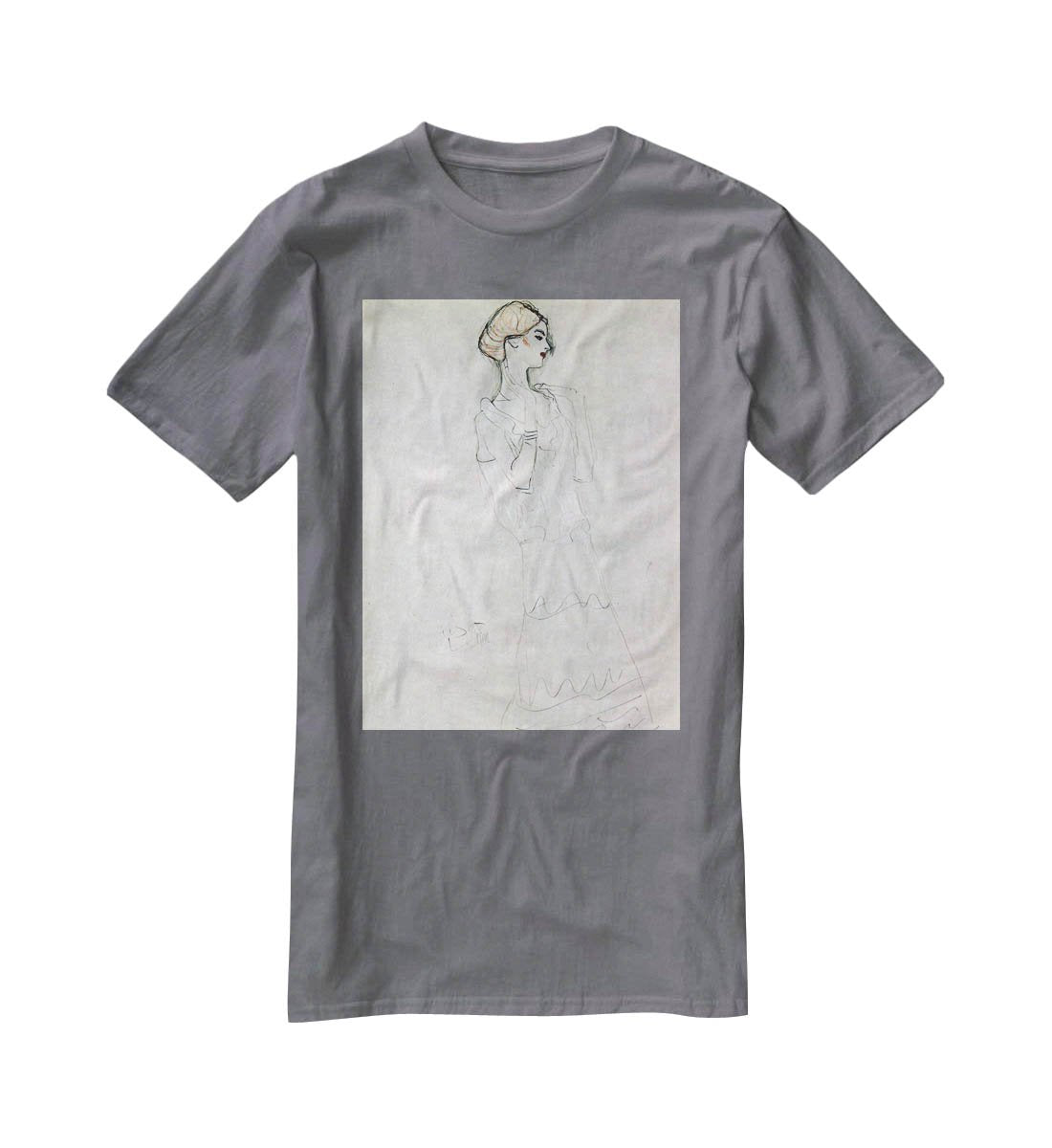 Profile standing female figure with raised arms by Klimt T-Shirt - Canvas Art Rocks - 3