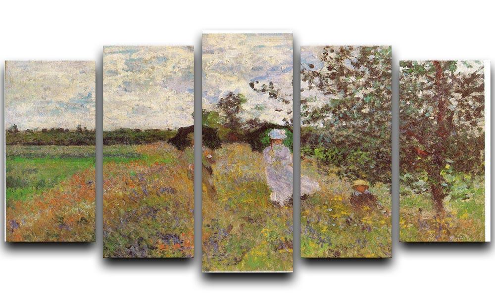 Promenade a Argenteuil 1875 by Monet 5 Split Panel Canvas  - Canvas Art Rocks - 1