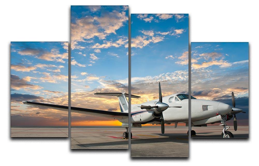 Propeller plane parking at the airport 4 Split Panel Canvas  - Canvas Art Rocks - 1