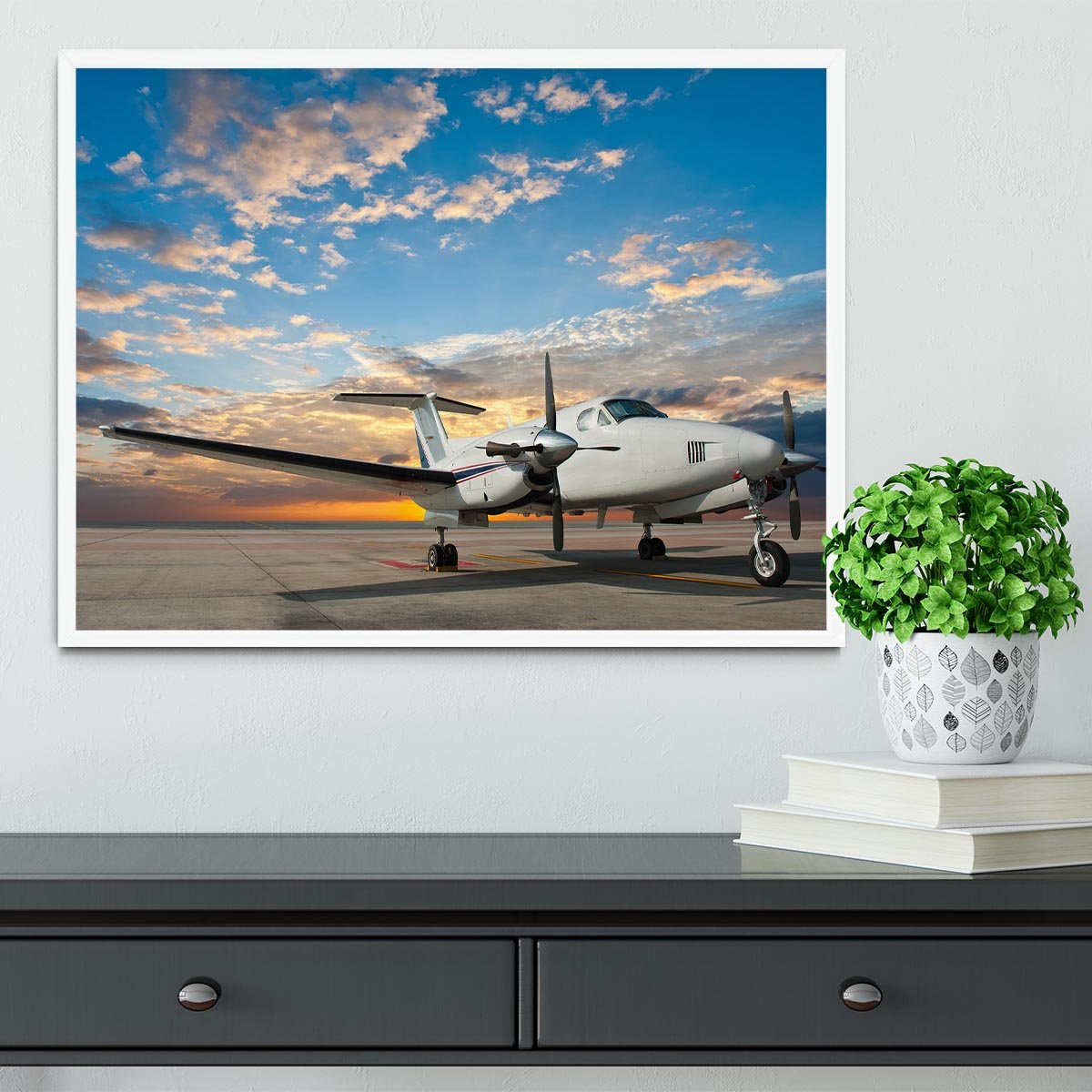 Propeller plane parking at the airport Framed Print - Canvas Art Rocks -6