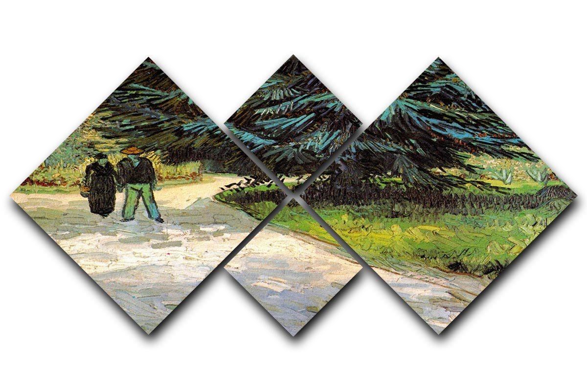 Public Garden with Couple and Blue Fir Tree The Poet s Garden III by Van Gogh 4 Square Multi Panel Canvas  - Canvas Art Rocks - 1