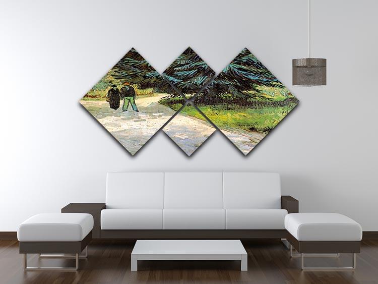 Public Garden with Couple and Blue Fir Tree The Poet s Garden III by Van Gogh 4 Square Multi Panel Canvas - Canvas Art Rocks - 3