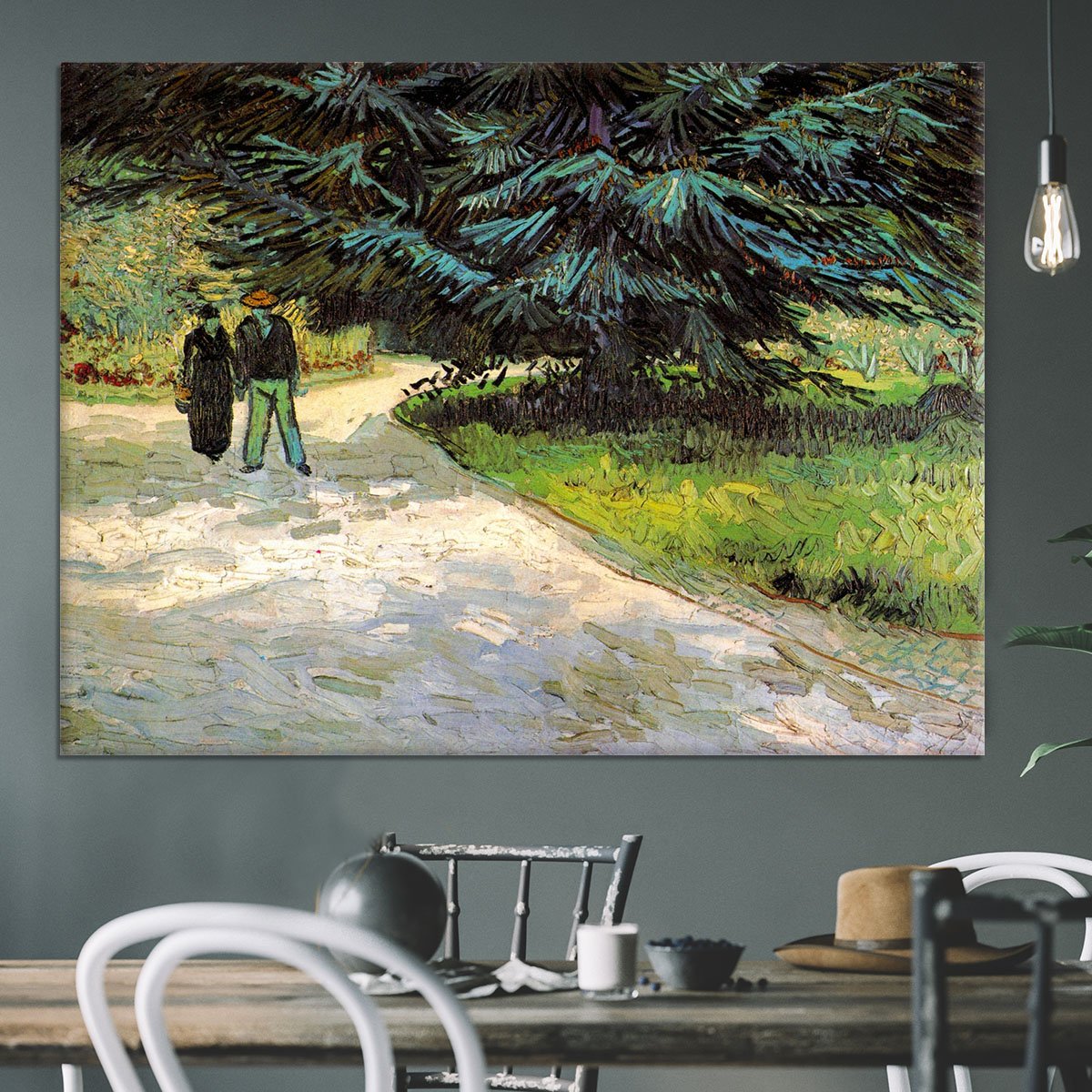 Public Garden with Couple and Blue Fir Tree The Poet s Garden III by Van Gogh Canvas Print or Poster