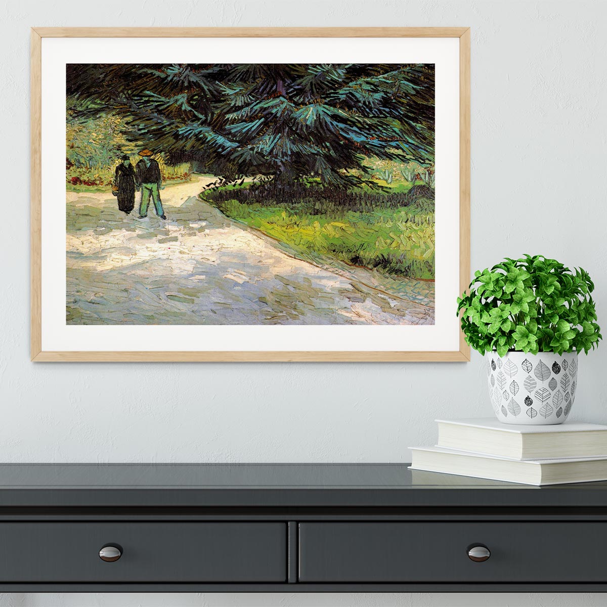 Public Garden with Couple and Blue Fir Tree The Poet s Garden III by Van Gogh Framed Print - Canvas Art Rocks - 3