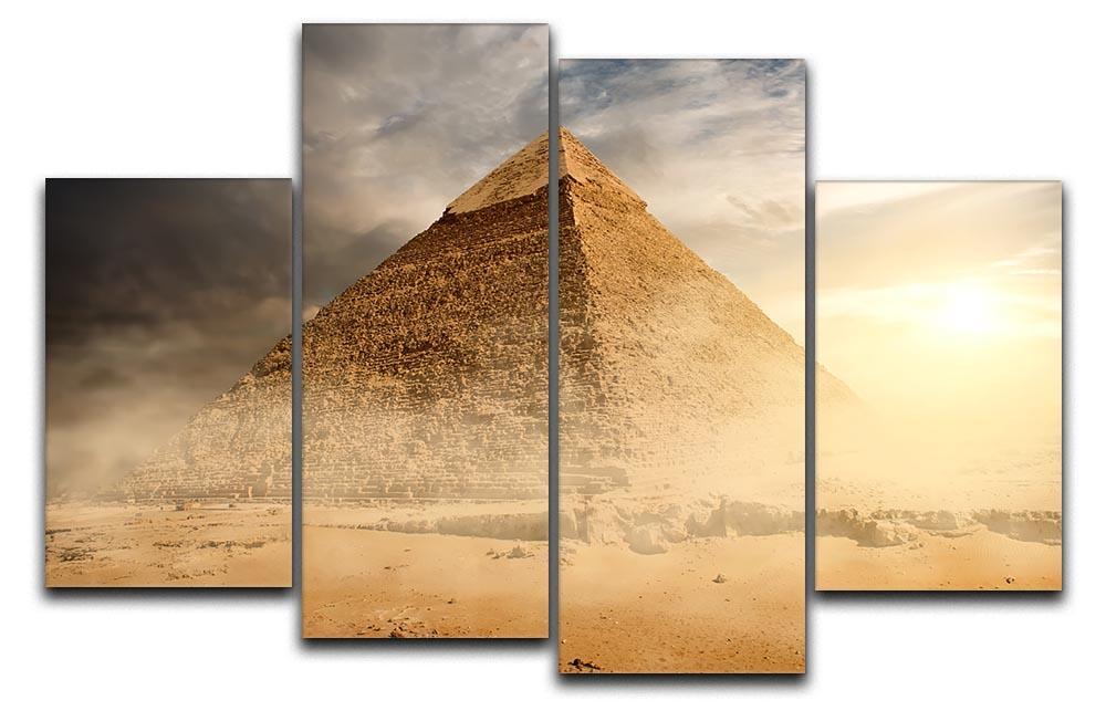 Pyramid in sand dust under clouds 4 Split Panel Canvas  - Canvas Art Rocks - 1