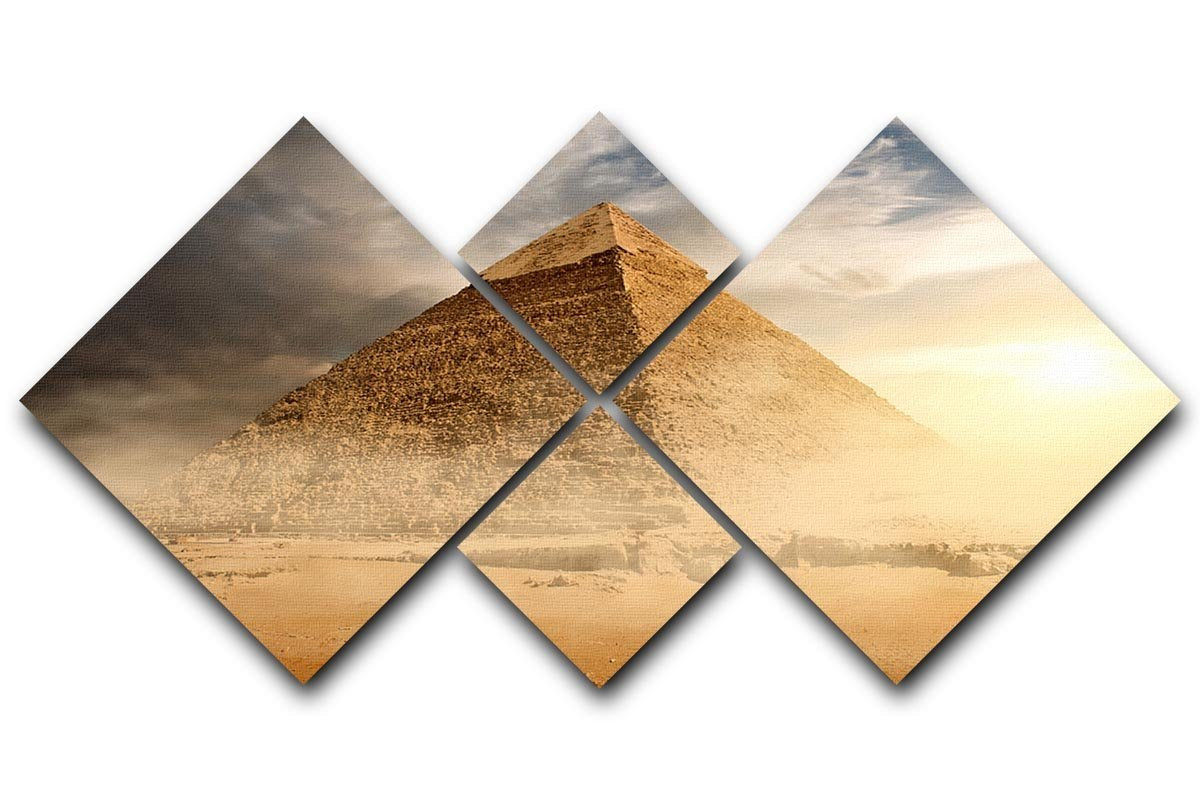 Pyramid in sand dust under clouds 4 Square Multi Panel Canvas  - Canvas Art Rocks - 1