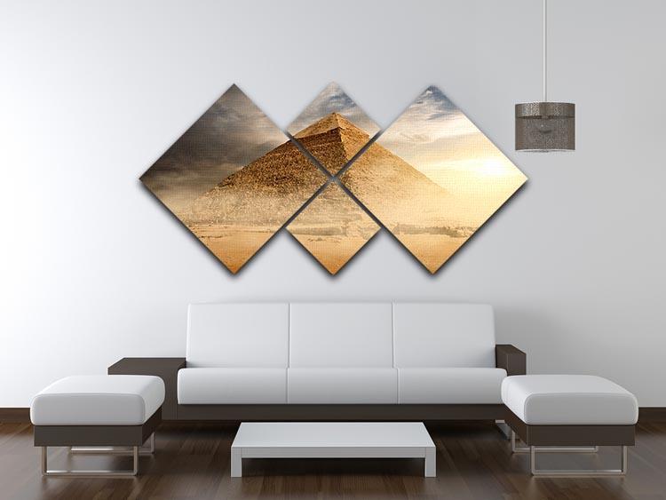 Pyramid in sand dust under clouds 4 Square Multi Panel Canvas  - Canvas Art Rocks - 3