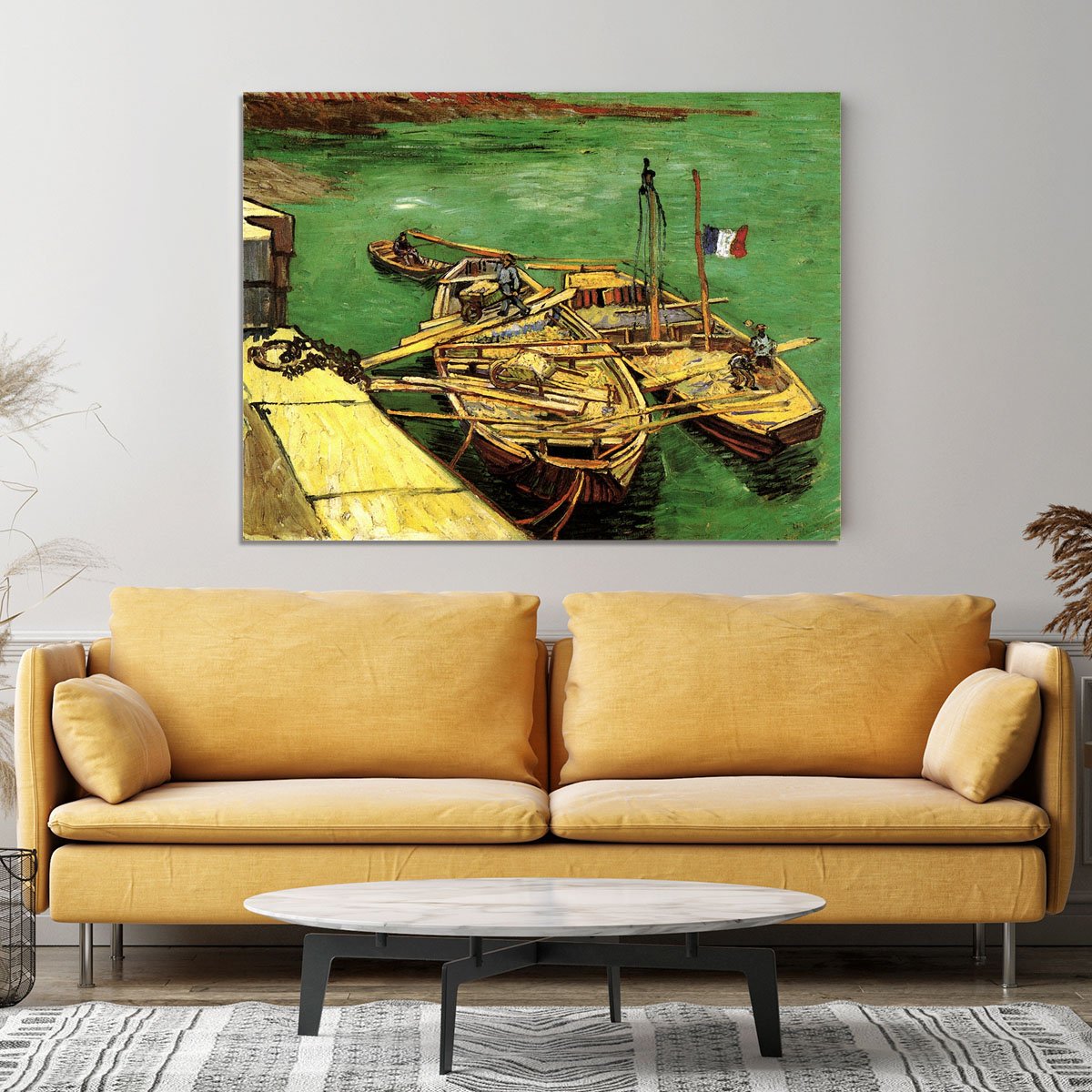 Quay with Men Unloading Sand Barges by Van Gogh Canvas Print or Poster