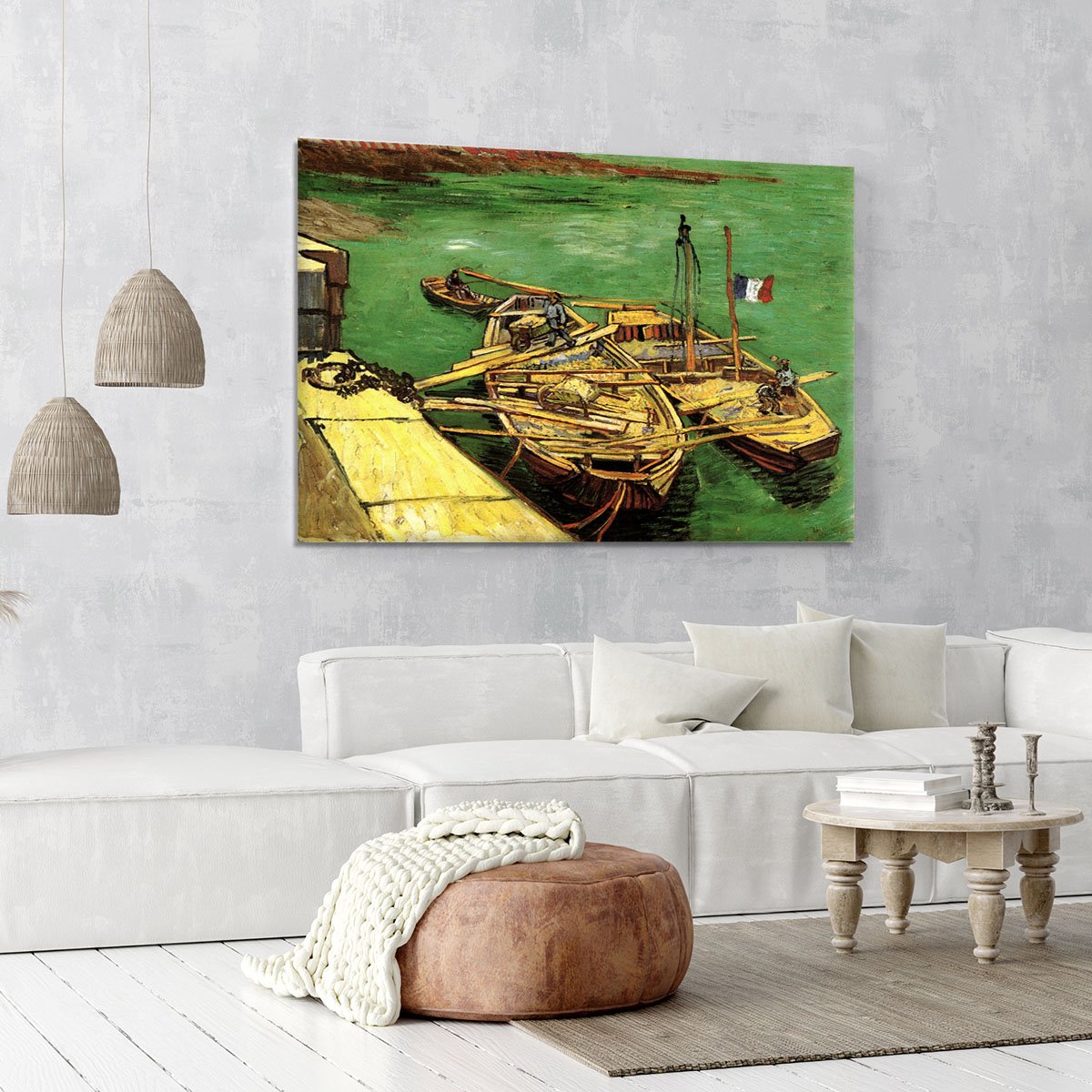 Quay with Men Unloading Sand Barges by Van Gogh Canvas Print or Poster