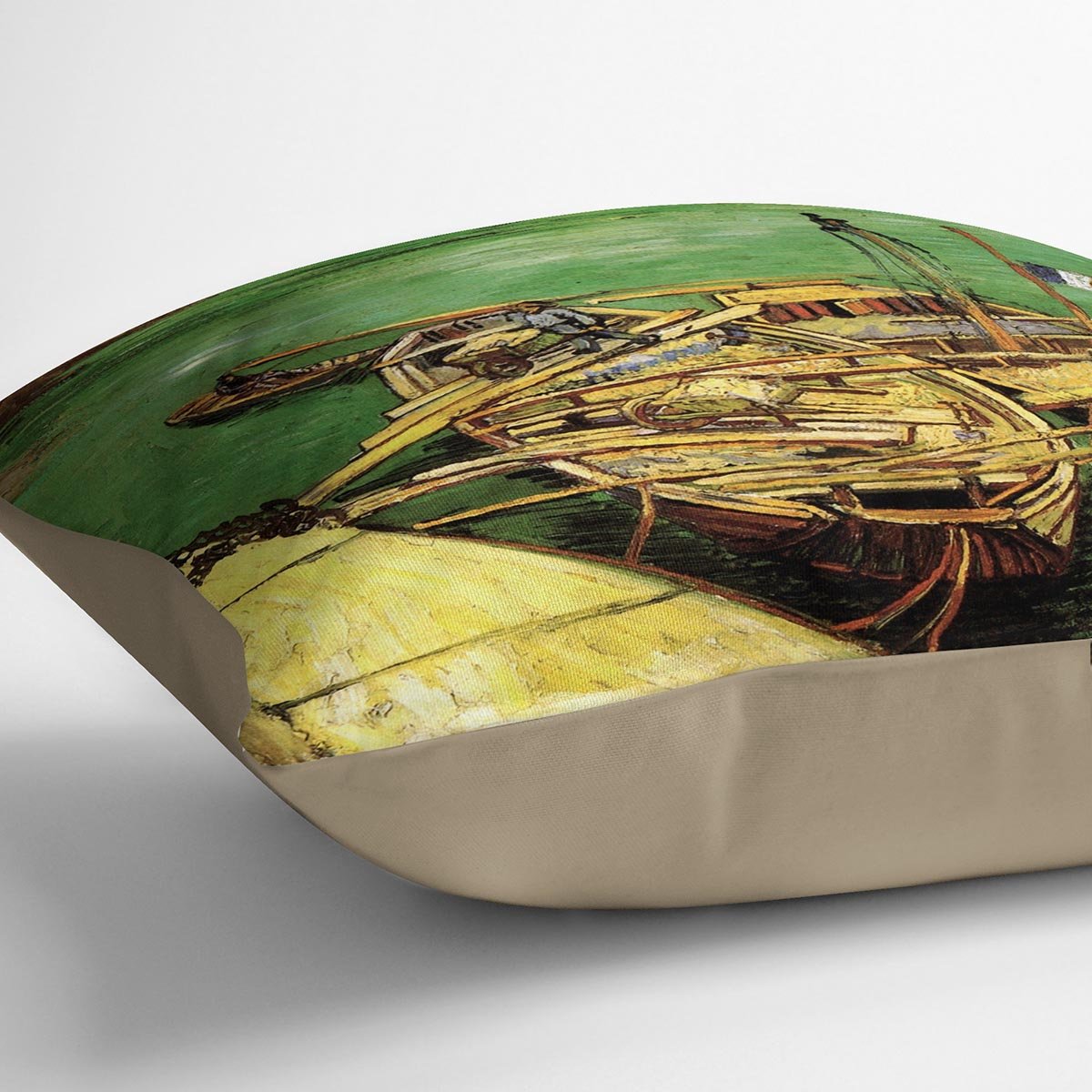 Quay with Men Unloading Sand Barges by Van Gogh Throw Pillow