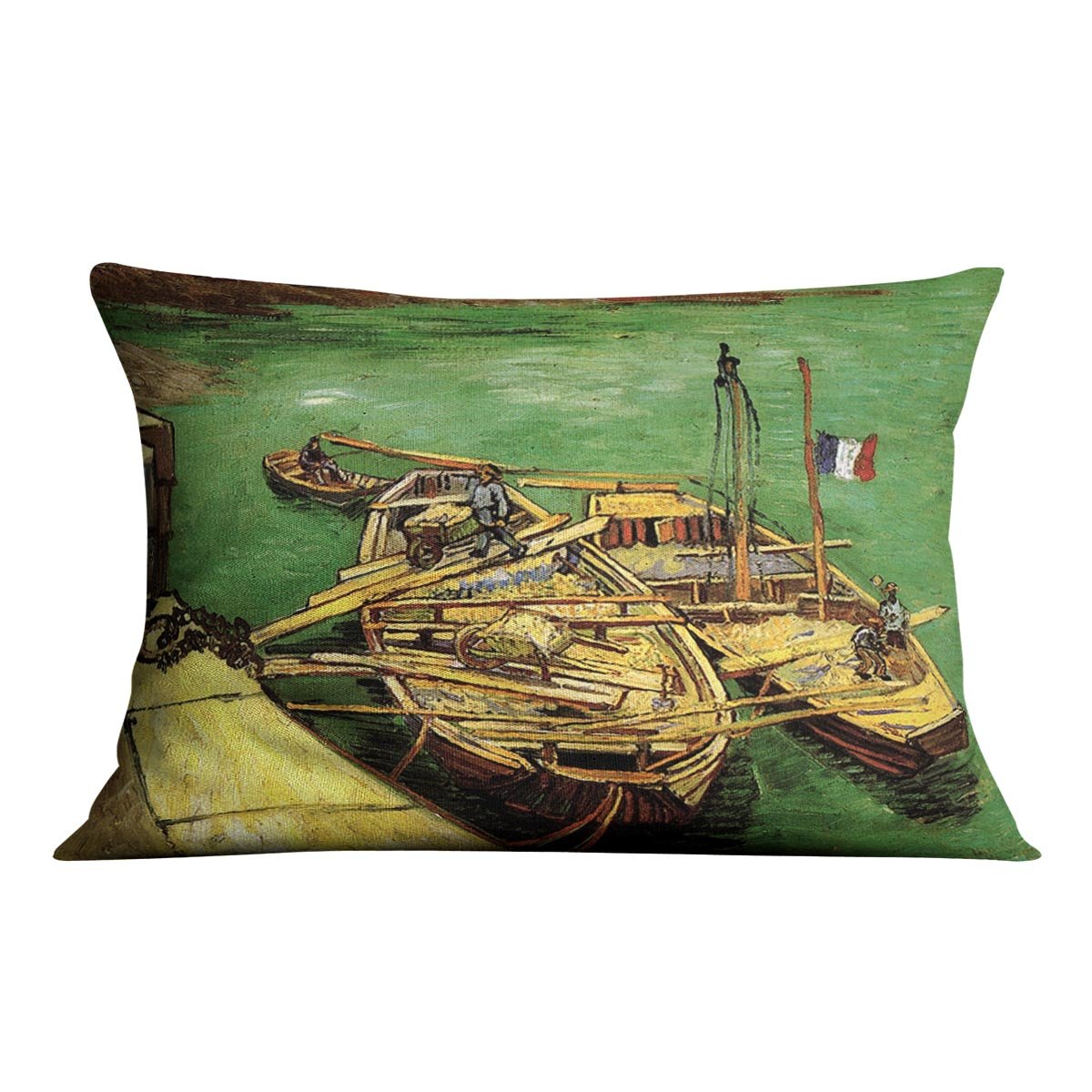 Quay with Men Unloading Sand Barges by Van Gogh Throw Pillow