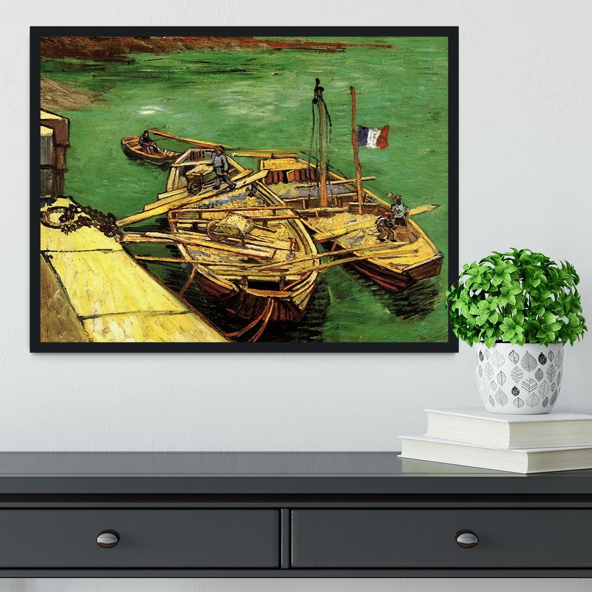 Quay with Men Unloading Sand Barges by Van Gogh Framed Print - Canvas Art Rocks - 2