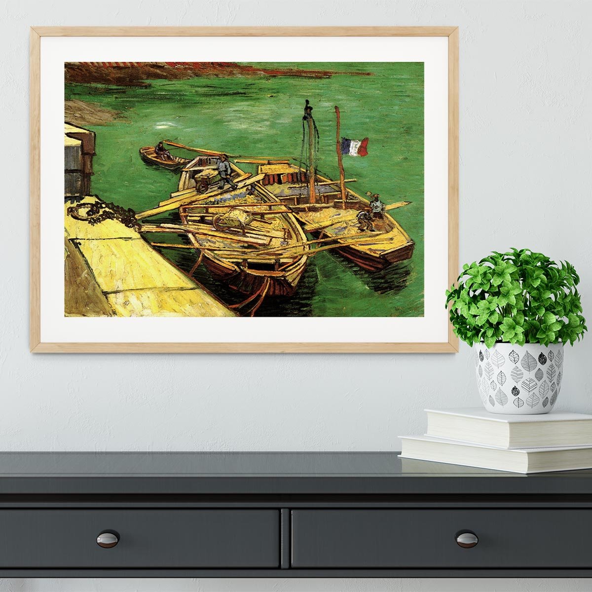 Quay with Men Unloading Sand Barges by Van Gogh Framed Print - Canvas Art Rocks - 3