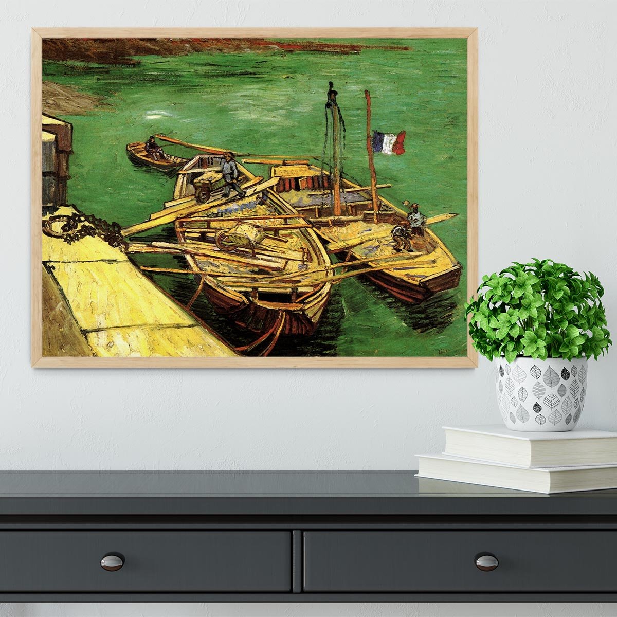 Quay with Men Unloading Sand Barges by Van Gogh Framed Print - Canvas Art Rocks - 4