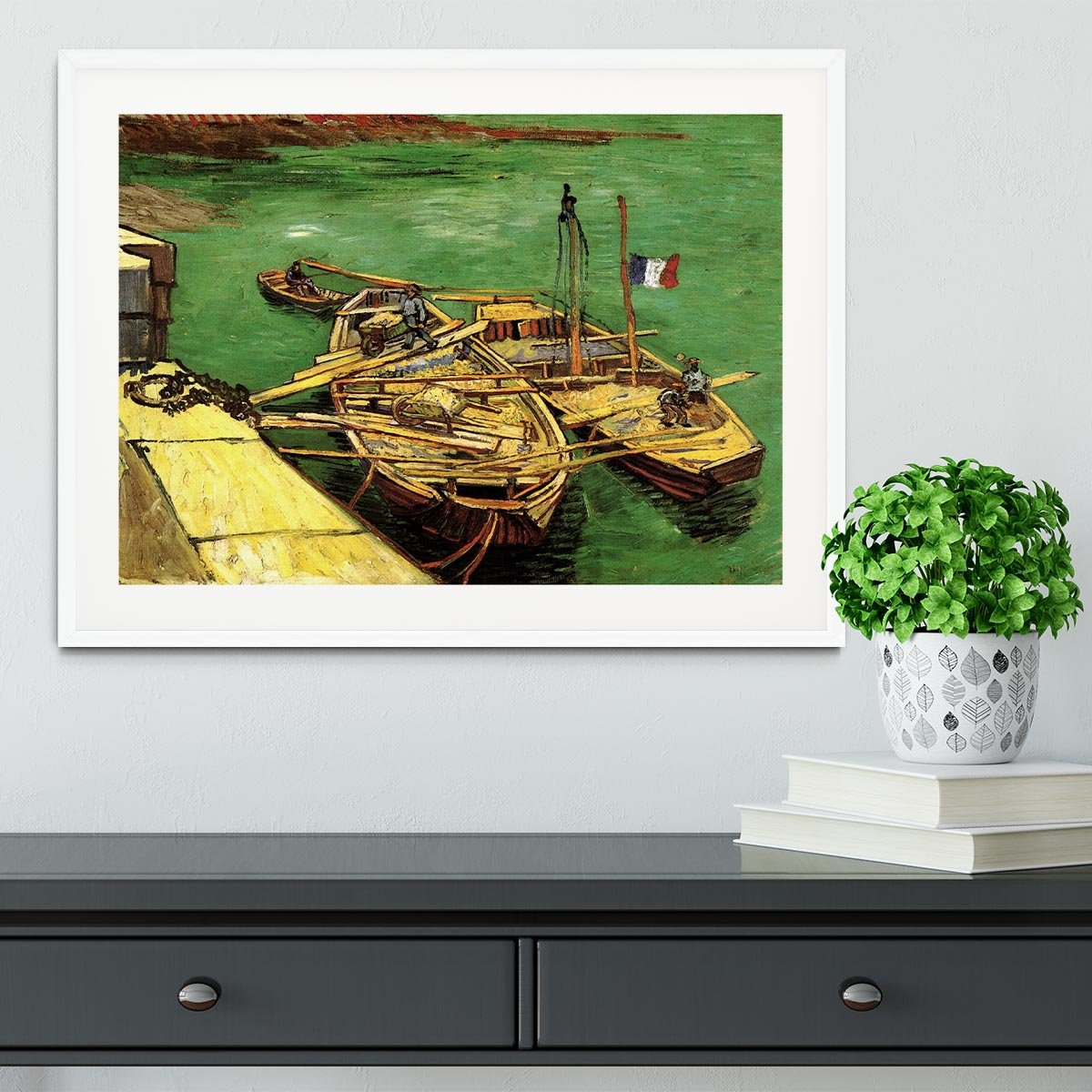 Quay with Men Unloading Sand Barges by Van Gogh Framed Print - Canvas Art Rocks - 5