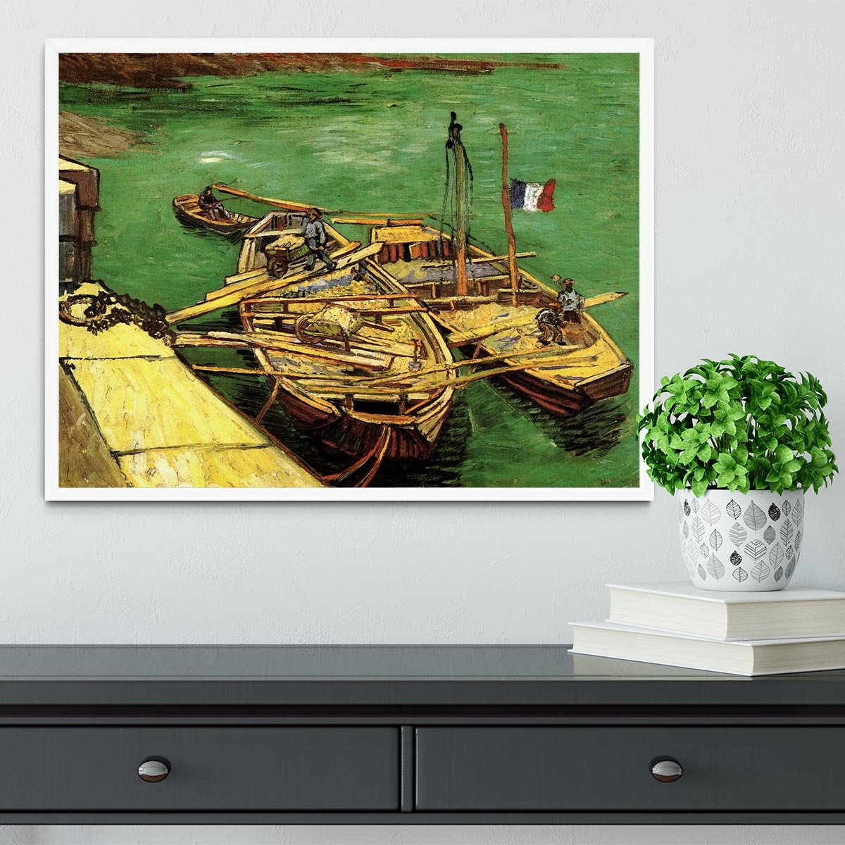 Quay with Men Unloading Sand Barges by Van Gogh Framed Print - Canvas Art Rocks -6