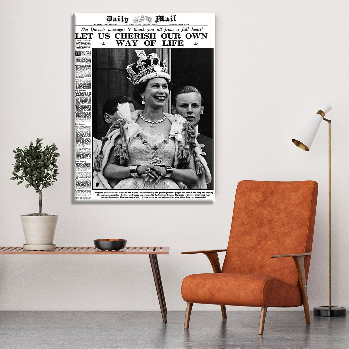 Queen Elizabeth II Coronation Daily Mail front page 3 June 1953 Canvas Print or Poster