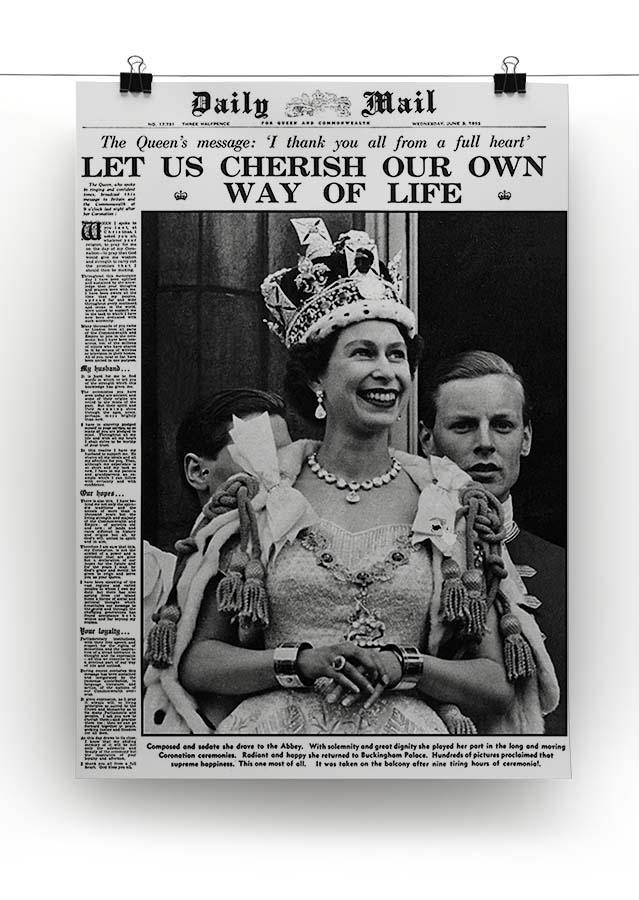 Queen Elizabeth II Coronation Daily Mail front page 3 June 1953 Canvas Print or Poster - Canvas Art Rocks - 2