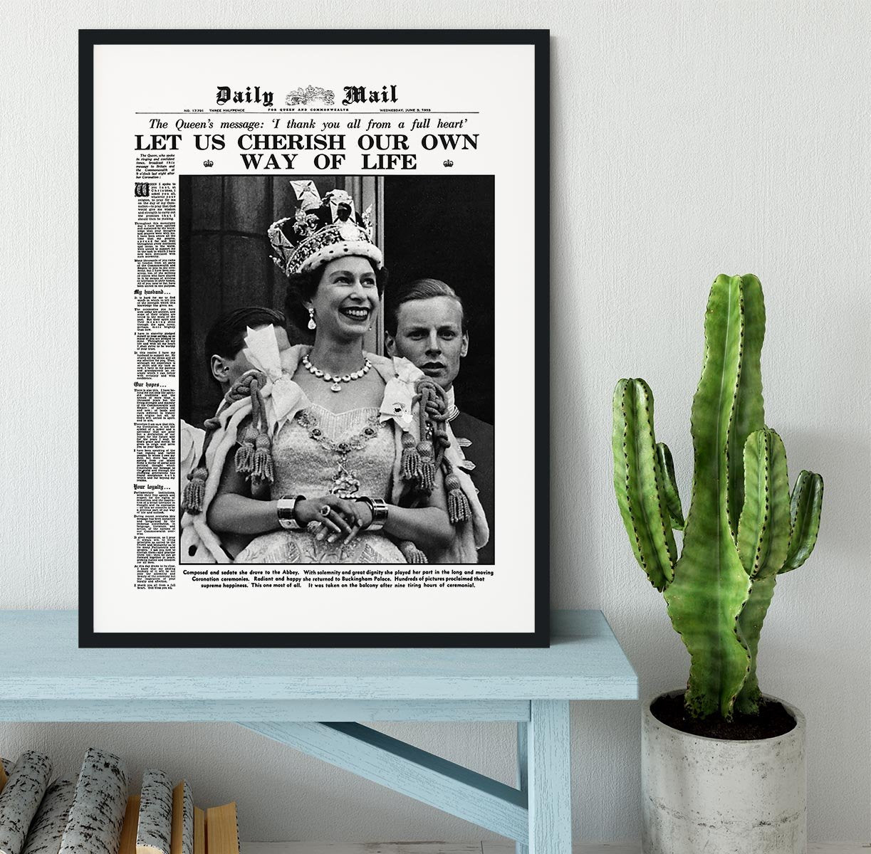 Queen Elizabeth II Coronation Daily Mail front page 3 June 1953 Framed Print - Canvas Art Rocks - 1