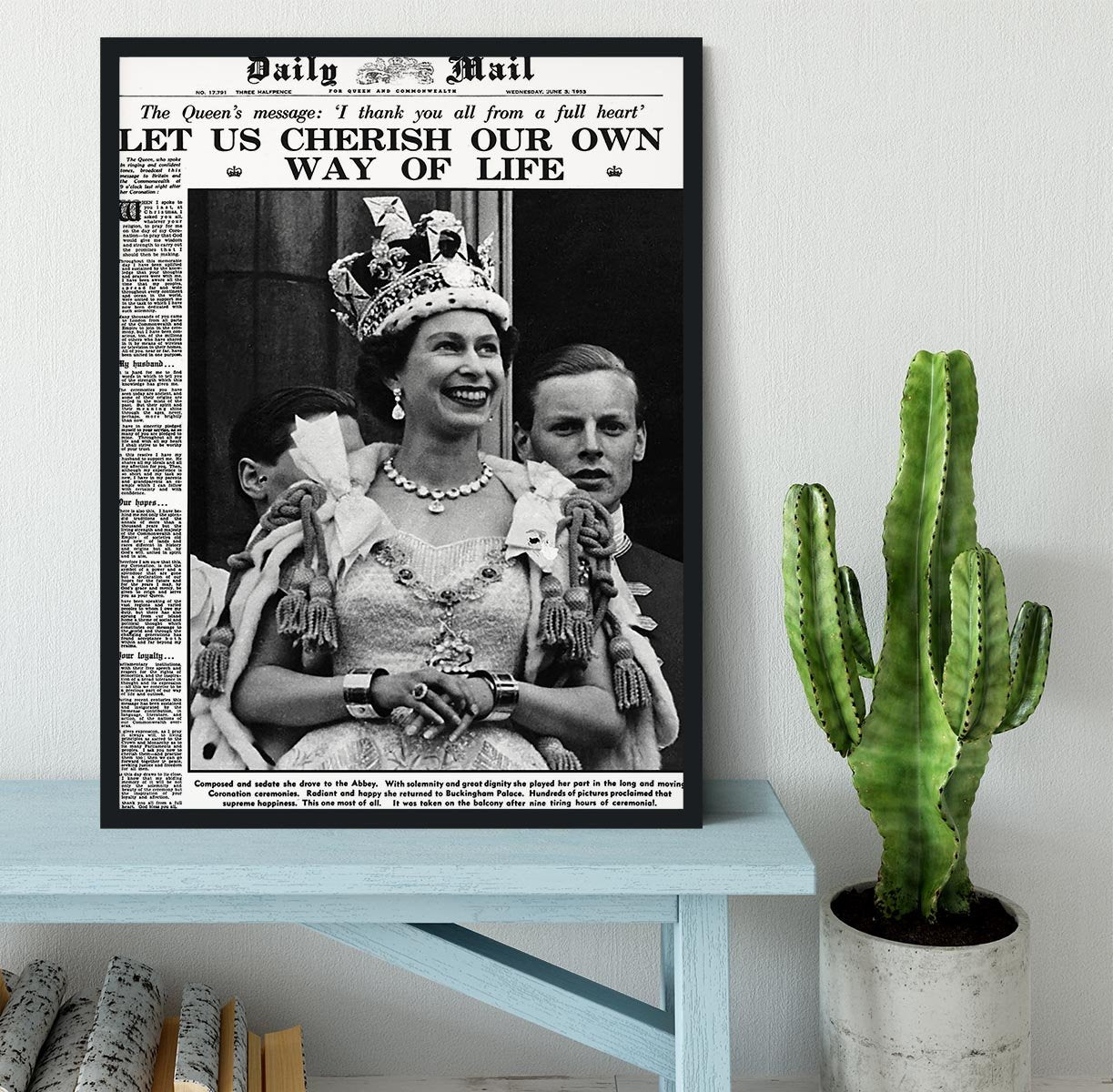 Queen Elizabeth II Coronation Daily Mail front page 3 June 1953 Framed Print - Canvas Art Rocks - 2