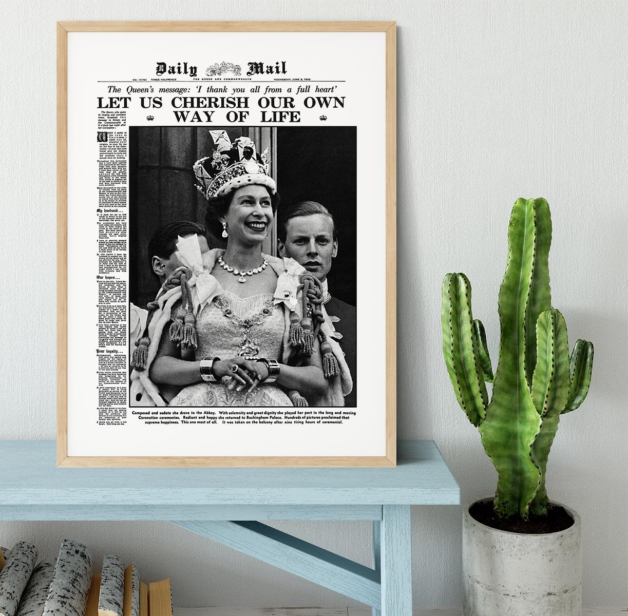 Queen Elizabeth II Coronation Daily Mail front page 3 June 1953 Framed Print - Canvas Art Rocks - 3
