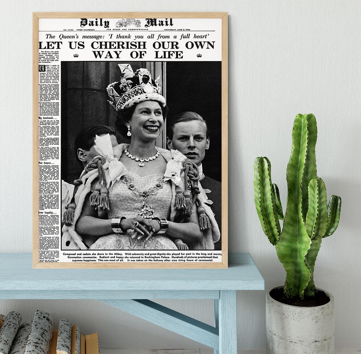 Queen Elizabeth II Coronation Daily Mail front page 3 June 1953 Framed Print - Canvas Art Rocks - 4