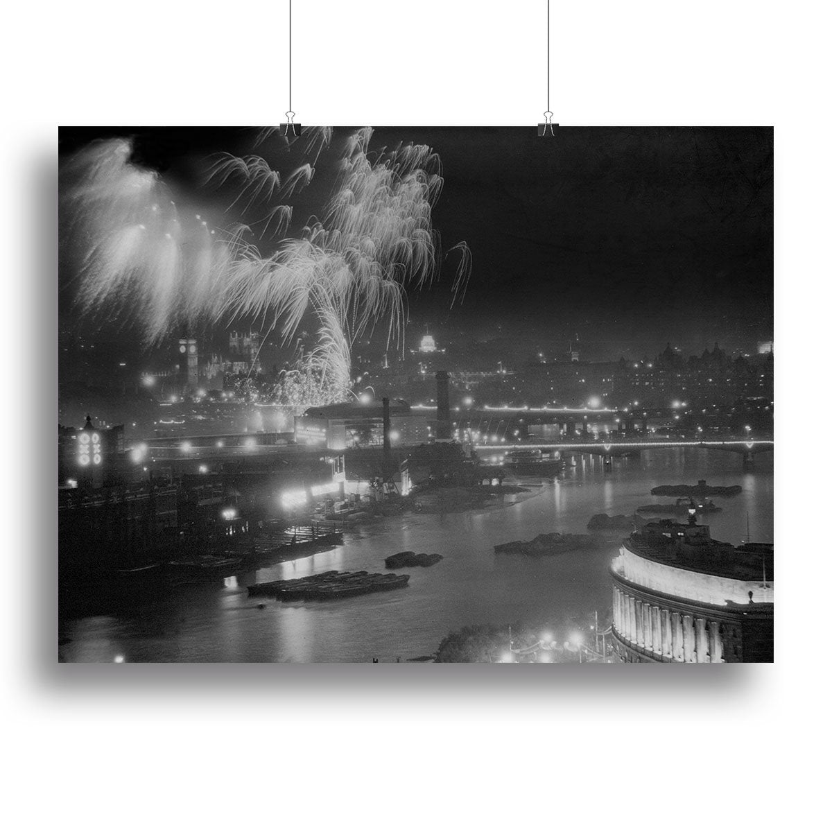 Queen Elizabeth II Coronation evening fireworks on the Thames Canvas Print or Poster