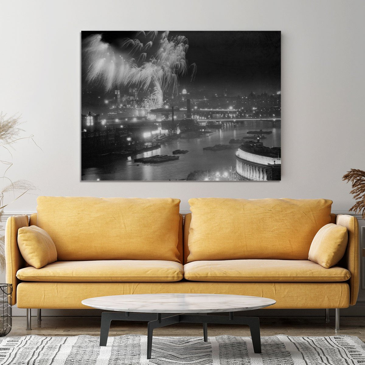 Queen Elizabeth II Coronation evening fireworks on the Thames Canvas Print or Poster
