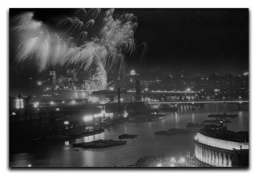 Queen Elizabeth II Coronation evening fireworks on the Thames Canvas Print or Poster  - Canvas Art Rocks - 1