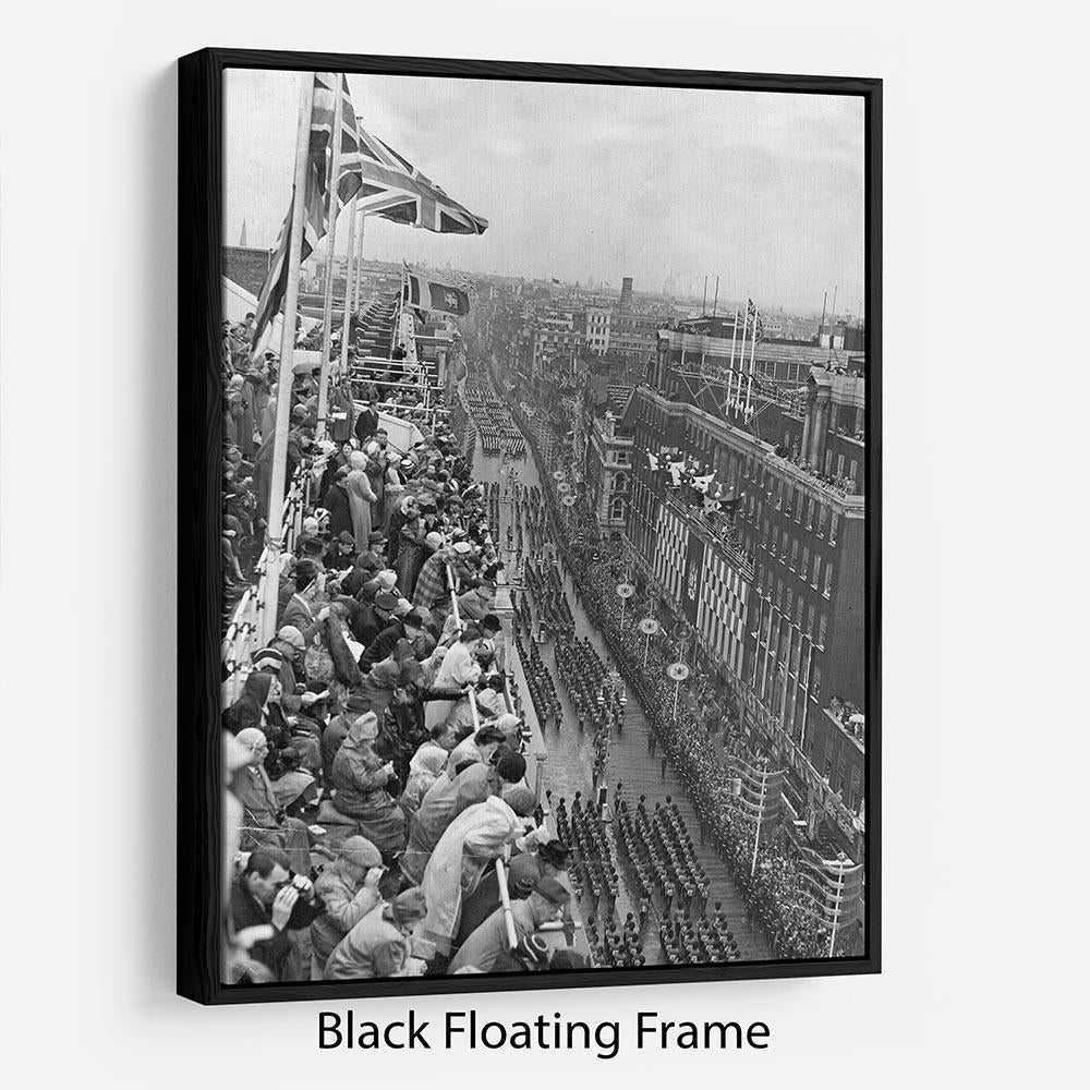 Queen Elizabeth II Coronation procession pass on Oxford Street Floating Frame Canvas