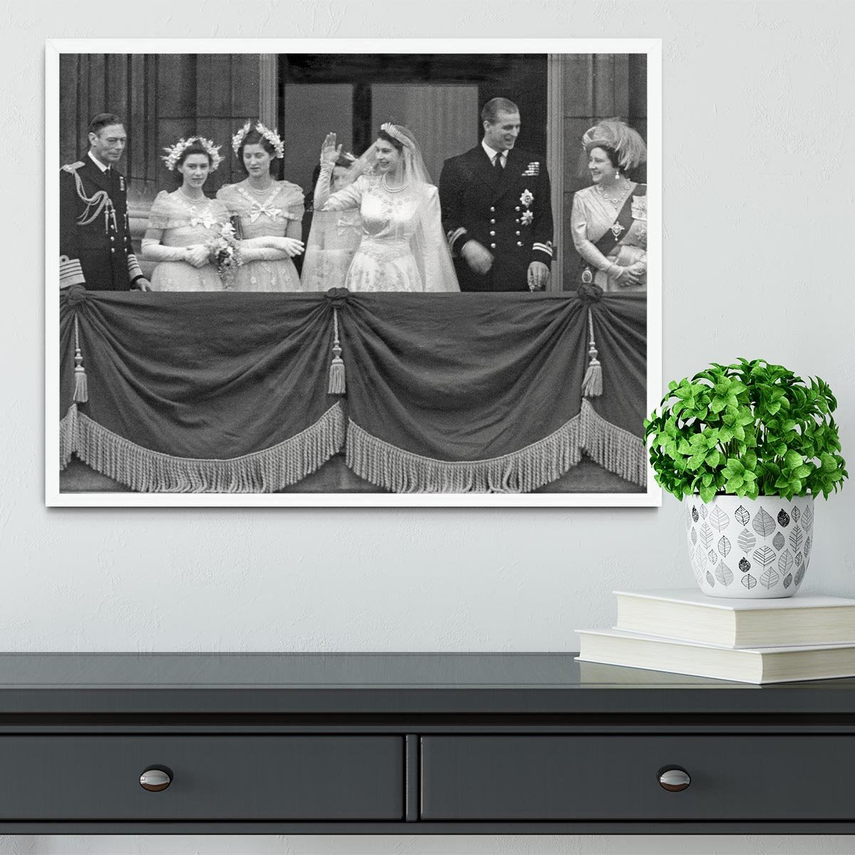 Queen Elizabeth II Wedding family group on balcony Framed Print - Canvas Art Rocks -6
