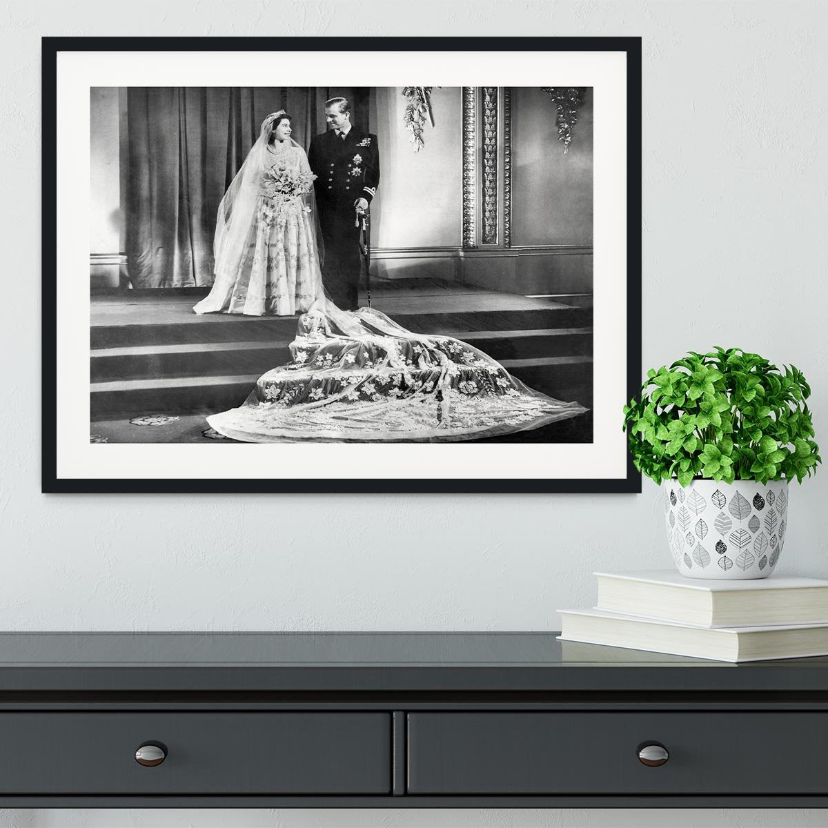 Queen Elizabeth II Wedding portrait of the couple at the palace Framed Print - Canvas Art Rocks - 1
