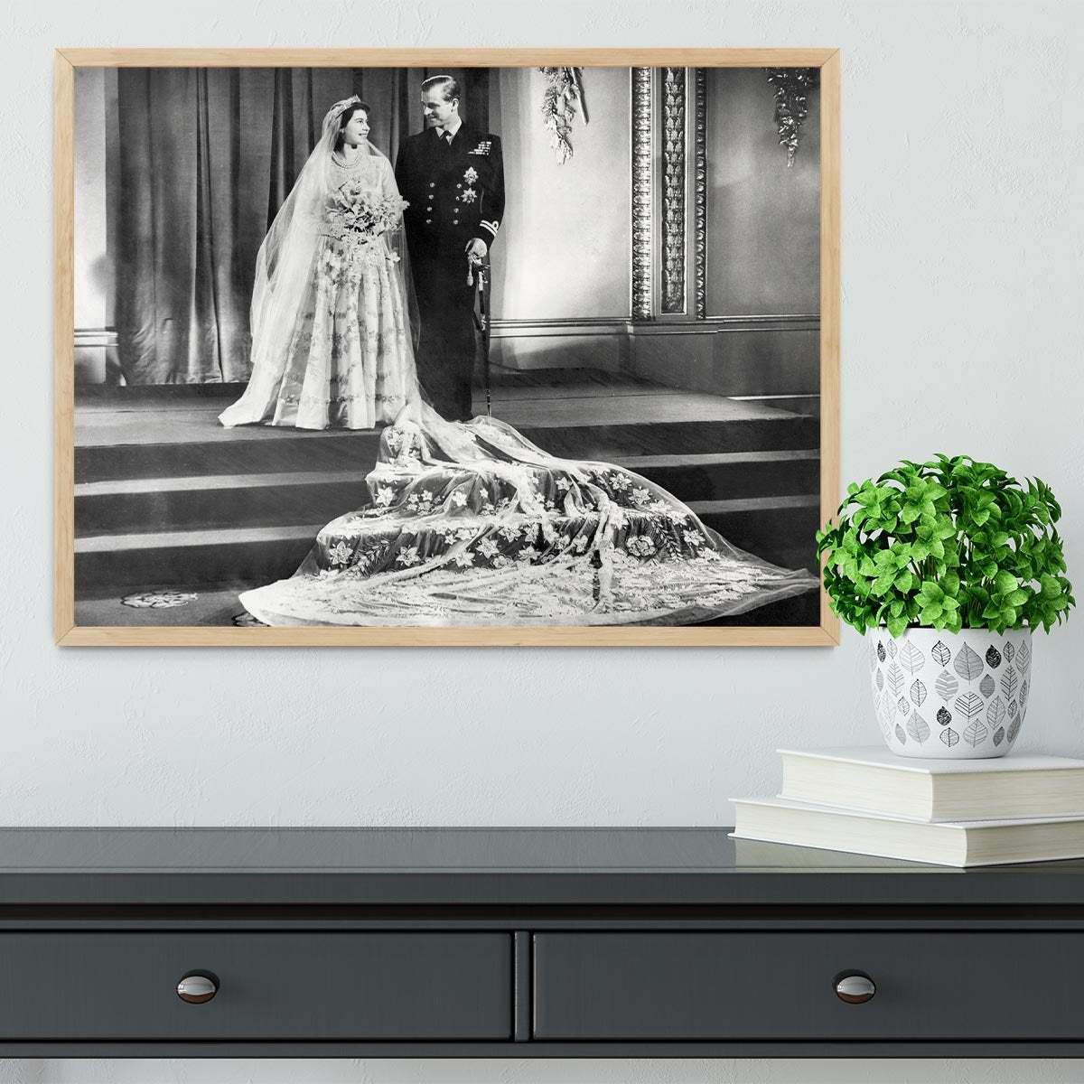 Queen Elizabeth II Wedding portrait of the couple at the palace Framed Print - Canvas Art Rocks - 4