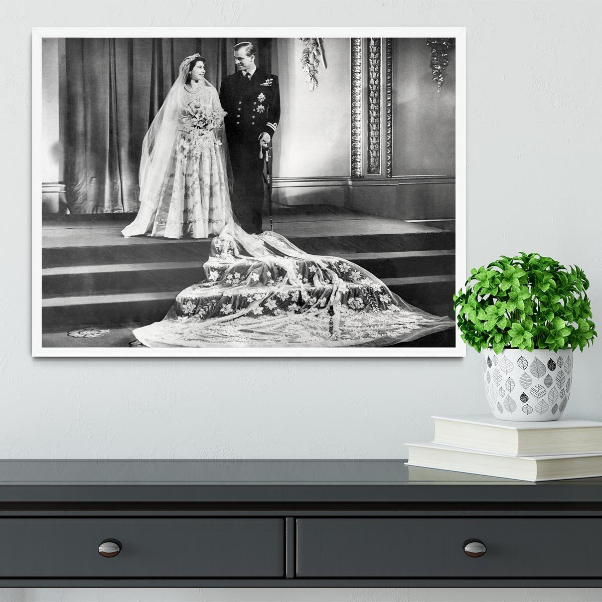 Queen Elizabeth II Wedding portrait of the couple at the palace Framed Print - Canvas Art Rocks -6