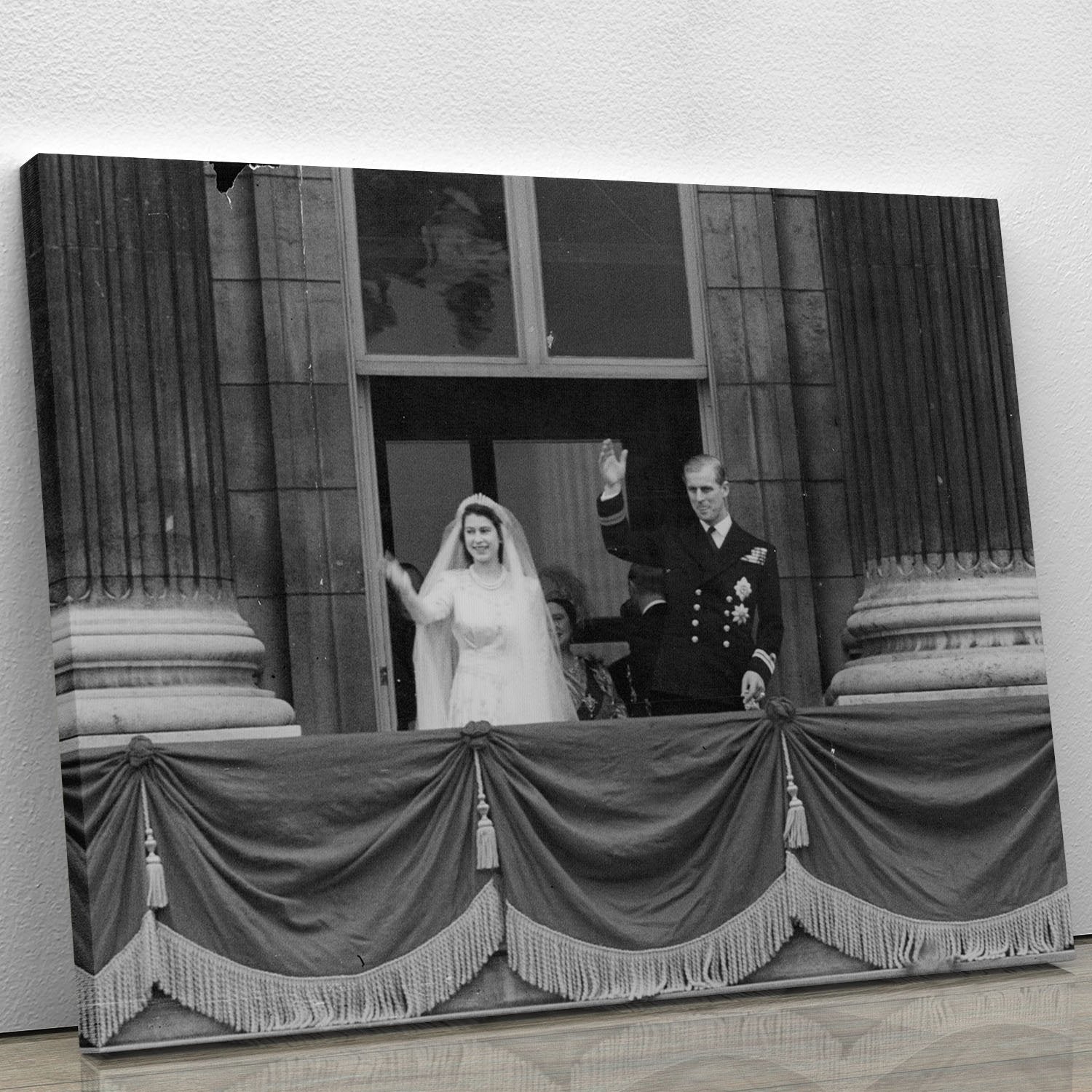 Queen Elizabeth II Wedding the couple wave from the balcony Canvas Print or Poster