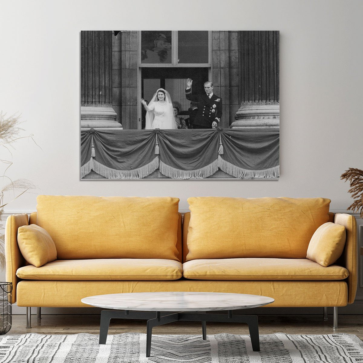 Queen Elizabeth II Wedding the couple wave from the balcony Canvas Print or Poster