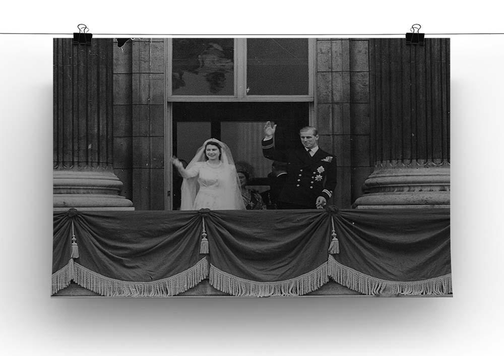 Queen Elizabeth II Wedding the couple wave from the balcony Canvas Print or Poster - Canvas Art Rocks - 2