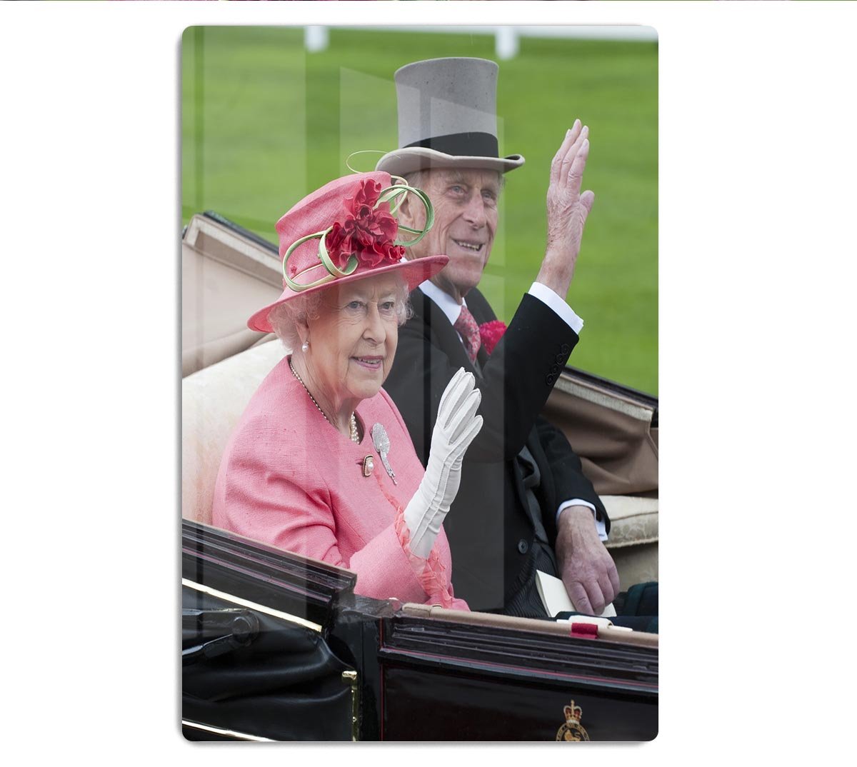 Queen Elizabeth II and Prince Philip in their carriage at Ascot HD Metal Print