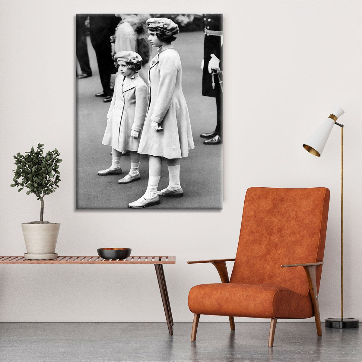 Queen Elizabeth II as a child with her sister in matched outfits Canvas Print or Poster