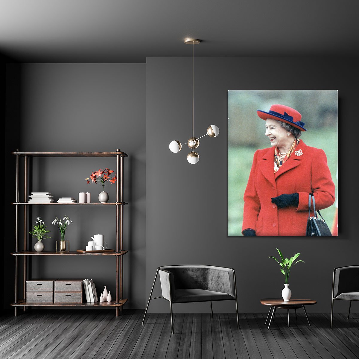 Queen Elizabeth II in a striking red coat at church in Norfolk Canvas Print or Poster