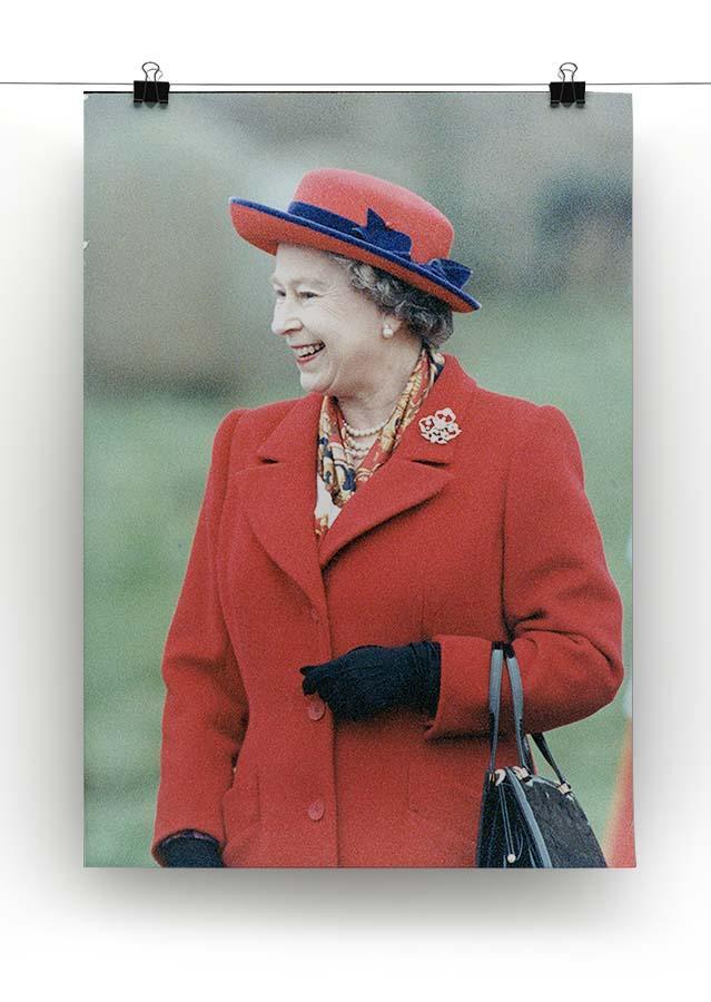 Queen Elizabeth II in a striking red coat at church in Norfolk Canvas Print or Poster - Canvas Art Rocks - 2