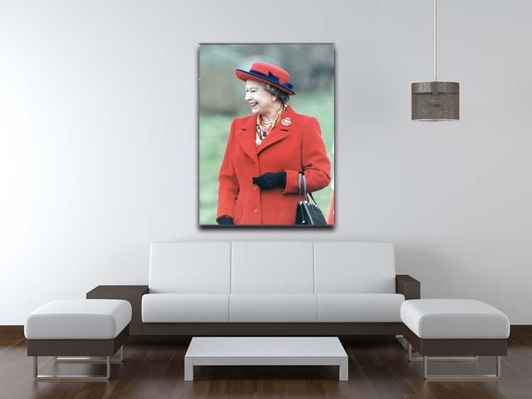 Queen Elizabeth II in a striking red coat at church in Norfolk Canvas Print or Poster - Canvas Art Rocks - 4