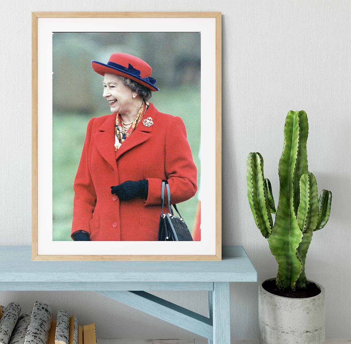 Queen Elizabeth II in a striking red coat at church in Norfolk Framed Print - Canvas Art Rocks - 3