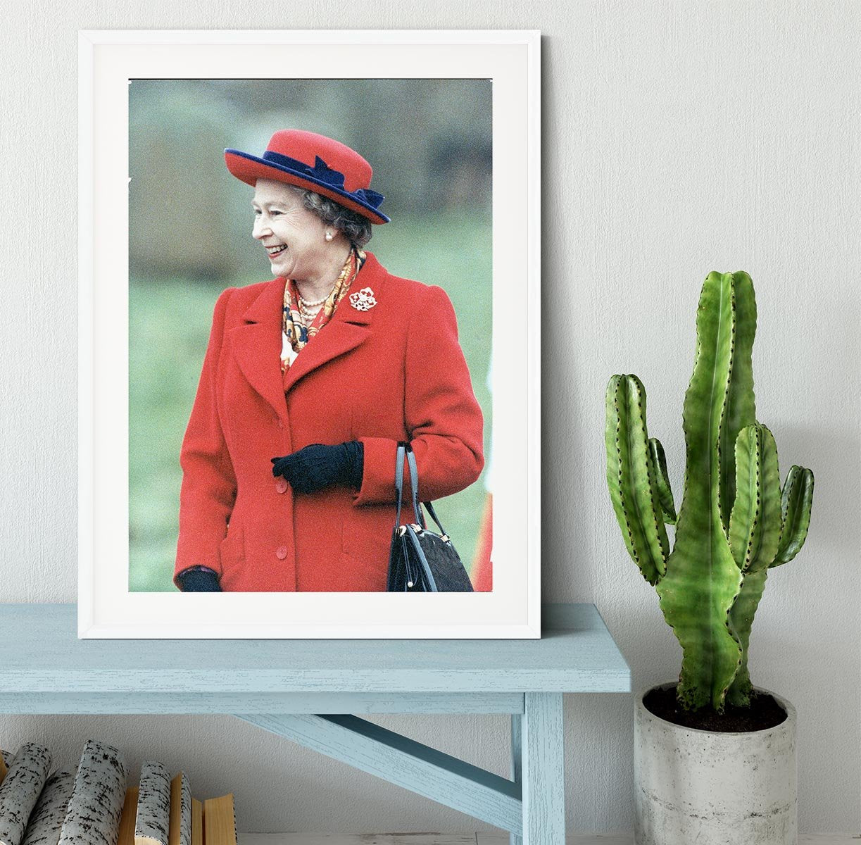 Queen Elizabeth II in a striking red coat at church in Norfolk Framed Print - Canvas Art Rocks - 5