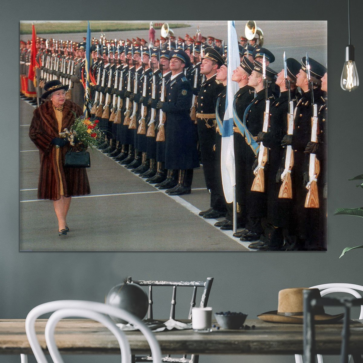 Queen Elizabeth II inspecting the guard of honour in Moscow Canvas Print or Poster