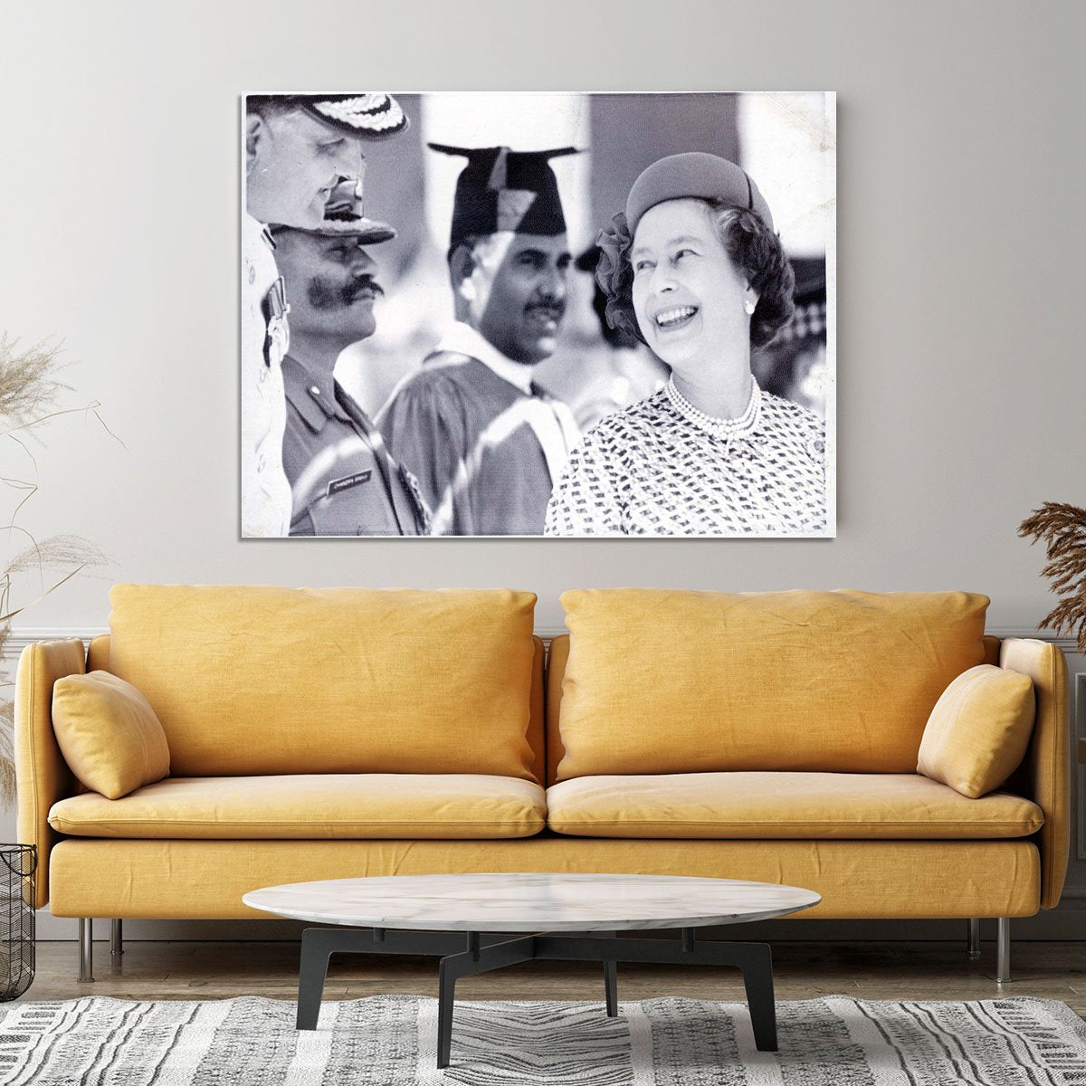 Queen Elizabeth II laughing during her tour of India Canvas Print or Poster