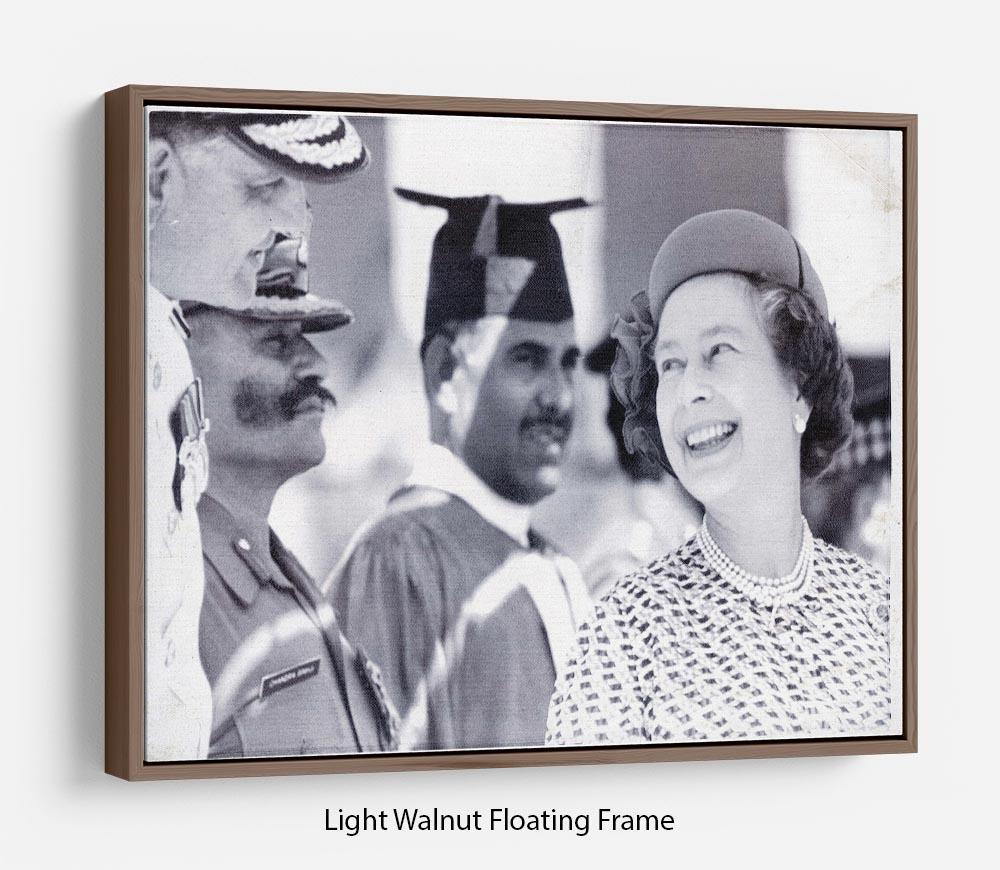 Queen Elizabeth II laughing during her tour of India Floating Frame Canvas